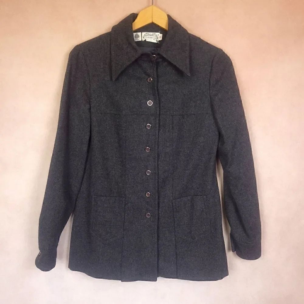 Vintage Villager Wool Button Down Jacket Blazer Gray Medium Union Made